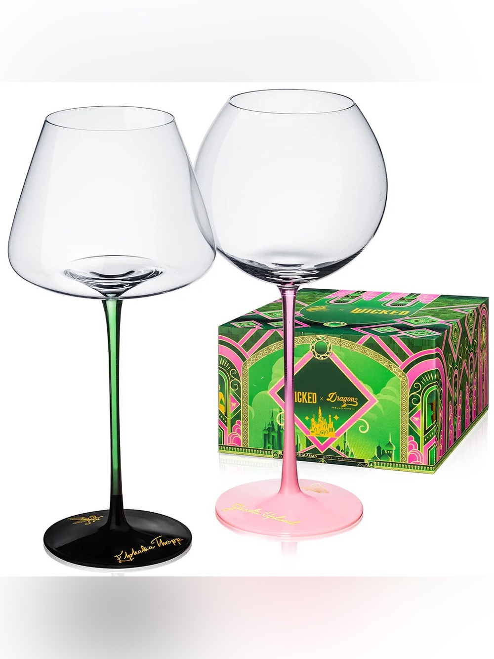 Wicked Stemmed Wine Glasses in Pink & Green - Sold out limited edition